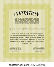 Yellow Vintage invitation. With guilloche pattern and background. Money Pattern design. Vector illustration. 