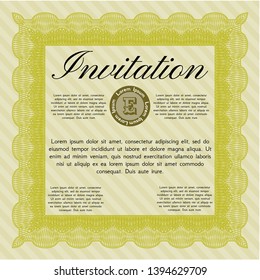 Yellow Vintage invitation. With guilloche pattern. Money Pattern. Vector illustration. 
