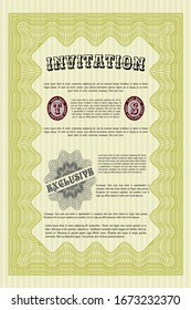 Yellow Vintage invitation. With guilloche pattern and background. Detailed. Excellent design. 