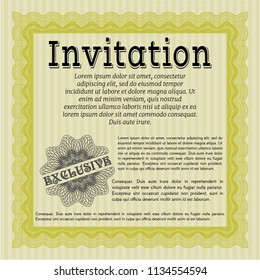 Yellow Vintage invitation. With linear background. Superior design. Detailed. 