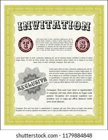 Yellow Vintage invitation. With linear background. Vector illustration. Money Pattern. 