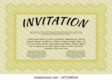 Yellow Vintage invitation. With linear background. Detailed. Superior design. 