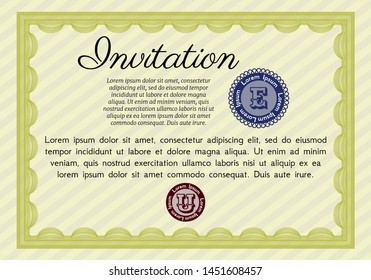 Yellow Vintage invitation. With linear background. Vector illustration. Superior design. 