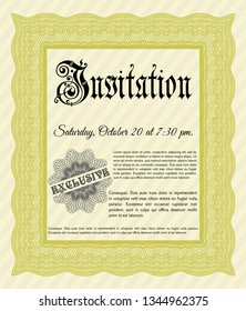 Yellow Vintage invitation. Lovely design. With linear background. Customizable, Easy to edit and change colors. 