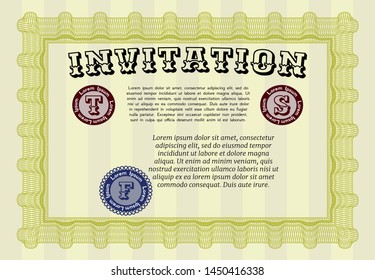 Yellow Vintage invitation. Lovely design. Vector illustration. With complex background. 