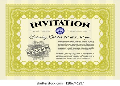 Yellow Vintage invitation. Modern design. With quality background. Detailed. 