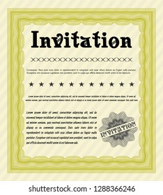 Yellow Vintage invitation. Modern design. Customizable, Easy to edit and change colors. With linear background. 