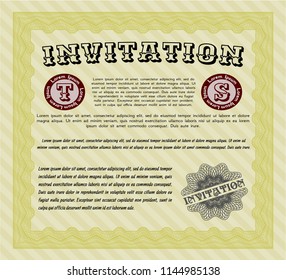 Yellow Vintage invitation. Money Pattern. With linear background. Detailed. 