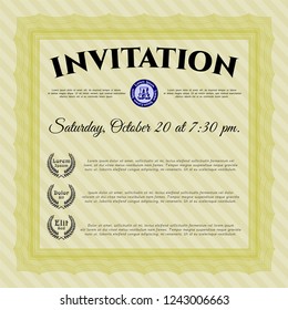 Yellow Vintage invitation. Nice design. With linear background. Vector illustration. 