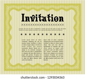 Yellow Vintage invitation. Nice design. With linear background. Vector illustration. 