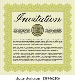 Yellow Vintage invitation. Nice design. Printer friendly. Detailed. 