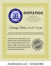 Yellow Vintage invitation. Perfect design. Vector illustration. With linear background. 