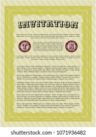  Yellow Vintage invitation. Printer friendly. Money Pattern design. Vector illustration. 