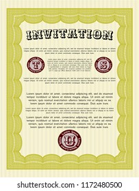 Yellow Vintage invitation. Printer friendly. Customizable, Easy to edit and change colors. Artistry design. 