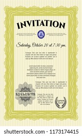 Yellow Vintage invitation. Printer friendly. Cordial design. Vector illustration. 