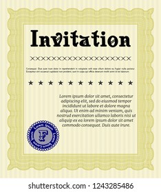 Yellow Vintage invitation. Printer friendly. Sophisticated design. Customizable, Easy to edit and change colors. 