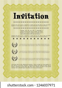 Yellow Vintage invitation. Printer friendly. Customizable, Easy to edit and change colors. Money Pattern. 