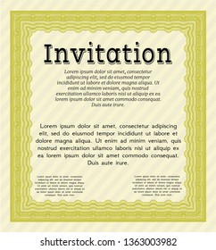 Yellow Vintage invitation. Printer friendly. Money Pattern. Vector illustration. 