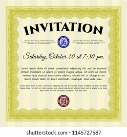 Yellow Vintage invitation. With quality background. Modern design. Vector illustration. 