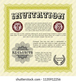 Yellow Vintage invitation. Retro design. With great quality guilloche pattern. Customizable, Easy to edit and change colors. 