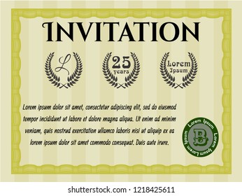 Yellow Vintage invitation. Sophisticated design. Detailed. With linear background. 