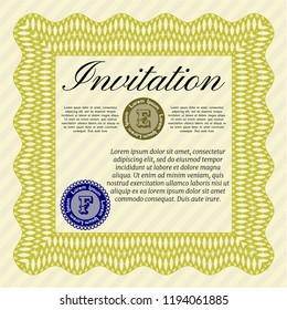 Yellow Vintage invitation. Superior design. With complex background. Detailed. 