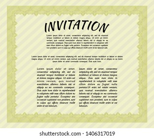 Yellow Vintage invitation template. Artistry design. Vector illustration. With complex background. 