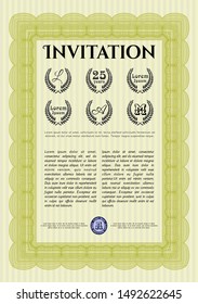 Yellow Vintage invitation template. Artistry design. With guilloche pattern. Customizable, Easy to edit and change colors. 