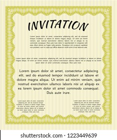 Yellow Vintage invitation template. With background. Beauty design. Vector illustration. 
