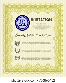 Yellow Vintage invitation template. With background. Lovely design. Detailed. 