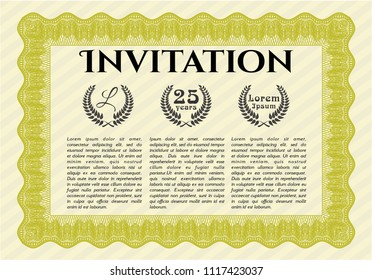 Yellow Vintage invitation template. Beauty design. Customizable, Easy to edit and change colors. With background. 