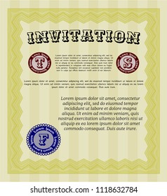 Yellow Vintage invitation template. With complex background. Customizable, Easy to edit and change colors. Modern design. 