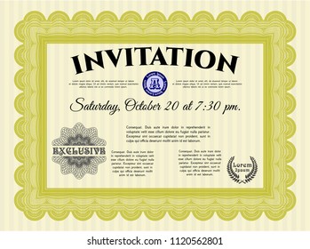 Yellow Vintage invitation template. With complex background. Good design. Vector illustration. 