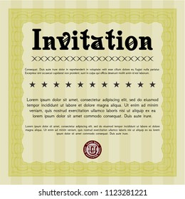 Yellow Vintage invitation template. With complex background. Cordial design. Vector illustration. 