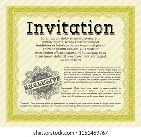 Yellow Vintage invitation template. Complex background. Beauty design. Detailed. 