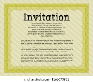 Yellow Vintage invitation template. With complex background. Elegant design. Customizable, Easy to edit and change colors. 