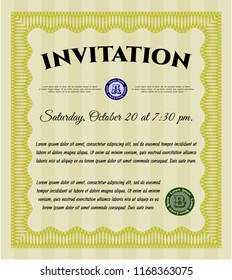 Yellow Vintage invitation template. With complex background. Money Pattern. Vector illustration. 