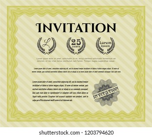Yellow Vintage invitation template. With complex linear background. Vector illustration. Beauty design. 