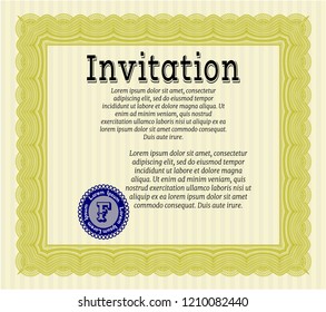 Yellow Vintage invitation template. Complex background. Retro design. Customizable, Easy to edit and change colors. 