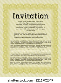 Yellow Vintage invitation template. With complex linear background. Vector illustration. Modern design. 