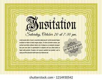 Yellow Vintage invitation template. Complex background. Perfect design. Customizable, Easy to edit and change colors. 