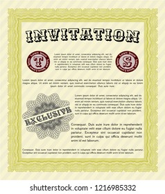 Yellow Vintage invitation template. Complex background. Excellent design. Vector illustration. 