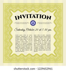 Yellow Vintage invitation template. With complex background. Modern design. Vector illustration. 