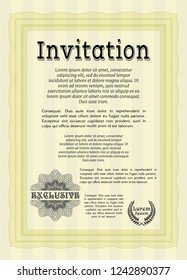 Yellow Vintage invitation template. Complex background. Money Pattern design. Detailed. 