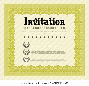 Yellow Vintage invitation template. With complex linear background. Customizable, Easy to edit and change colors. Money design. 