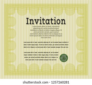 Yellow Vintage invitation template. Complex background. Money style design. Detailed. 