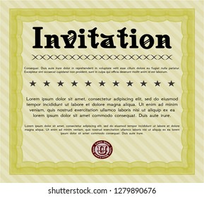Yellow Vintage invitation template. Complex background. Excellent design. Detailed. 