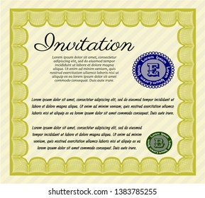 Yellow Vintage invitation template. With complex background. Customizable, Easy to edit and change colors. Cordial design. 