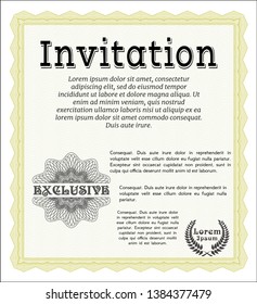 Yellow Vintage invitation template. With complex linear background. Vector illustration. Retro design. 