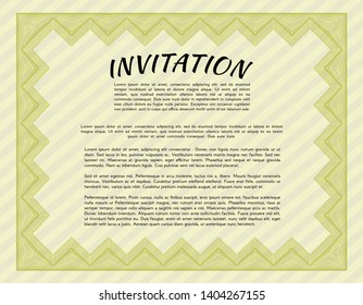 Yellow Vintage invitation template. Complex background. Detailed. Artistry design. 